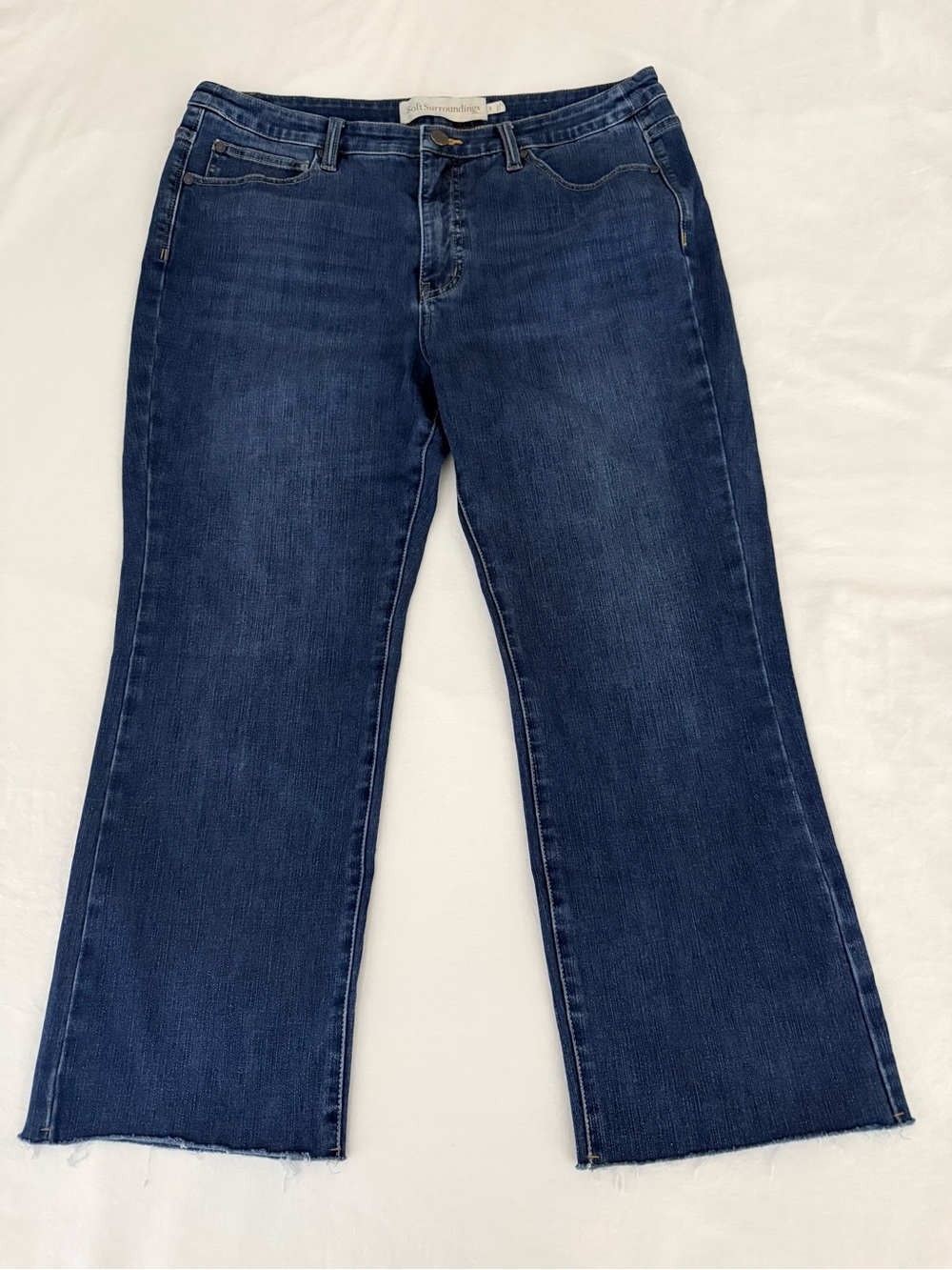 Soft Surroundings Petite Cropped Flare Raw Hem Stretch Jeans Dark Wash 14P Fall